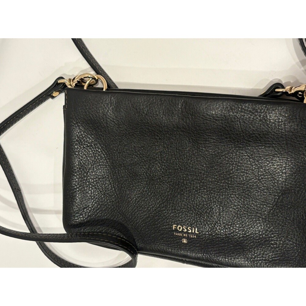 Designer FOSSIL Mini Crossbody Bag Purse In Black Leather EUC